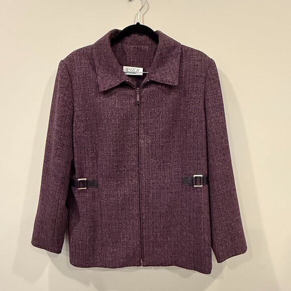Jessica Petites Zip Front Collared Blazer Suit Jacket Purple/Black 16P - Picture 1 of 8